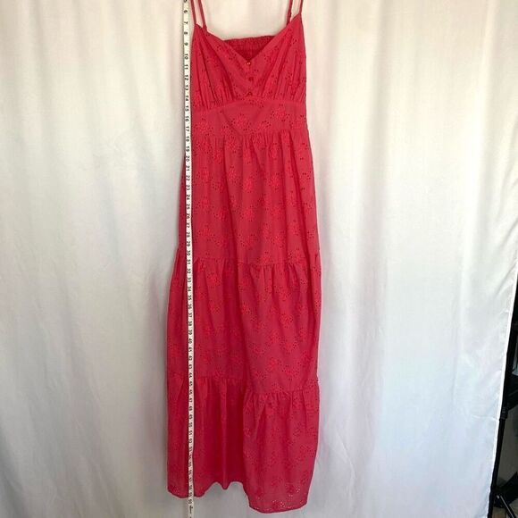 NWT KOKO + MASON Eyelet Maxi Dress Coral Pink Women’s L Tiered Ruffles Boho - Picture 5 of 10